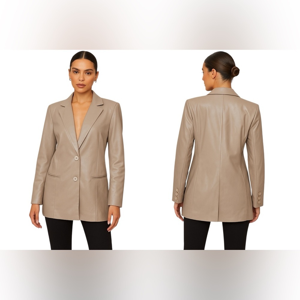 PrettyLittleThing Taupe Faux Leather Oversized Dad Blazer NWT US 0